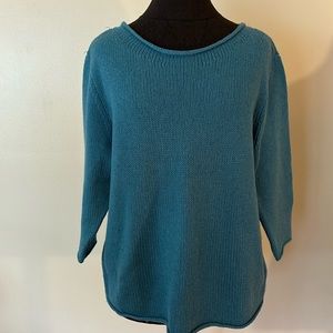 Eileen Fisher Cropped Yak / Wool Sweater Sz L Teal